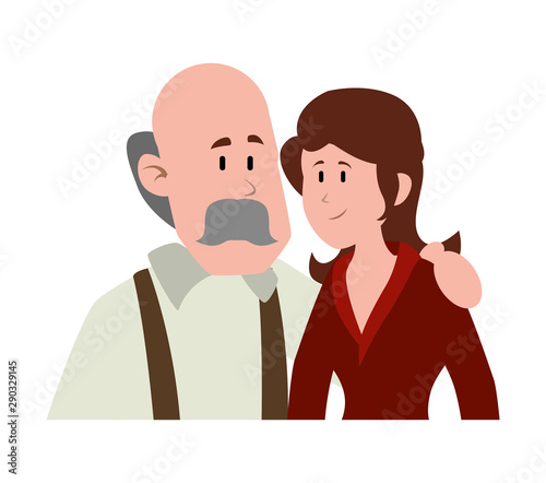 old man bald with mustache avatar character vector illustration