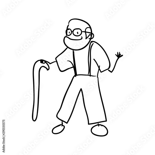 old man bald with mustache avatar character vector illustration