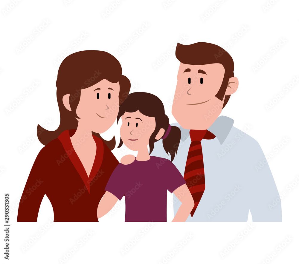 parents couple with daugether avatar character vector illustration parents couple with daugether avatar character vector illustration