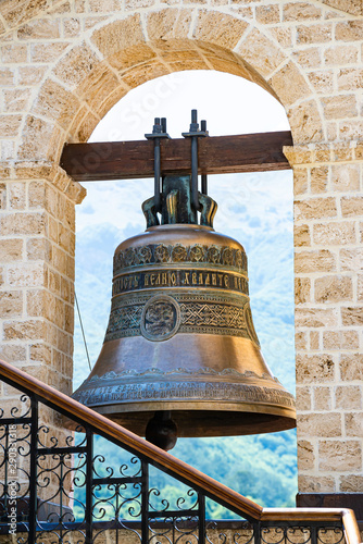 Rostusha, North Macedonia - July 27, 2019. Detail of the bell in Saint Jovan Bigorski Monastery. Macedonian Orthodox monastery photo