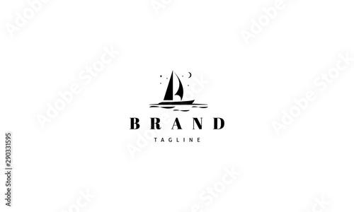 Vector logo on which an abstract image of a yacht.