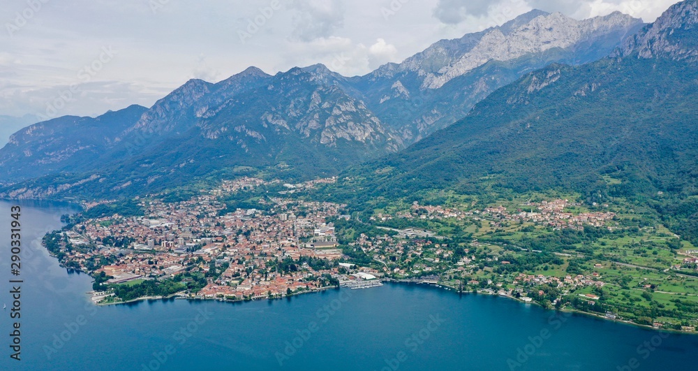 Lake Como Small Town Aerial Shot in Italy