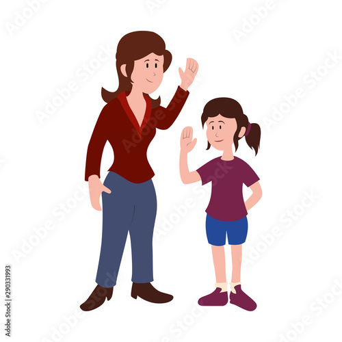 mother and daughter smiling avatar character vector illustration