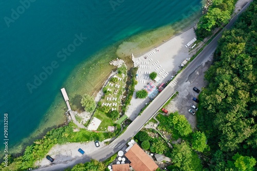 Fototapeta Naklejka Na Ścianę i Meble -  Lake Como Beach Aerial Shot in Italy
