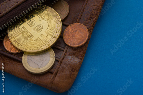 Bitcoin gold coin. Cryptocurrency concept. Virtual currency background. photo