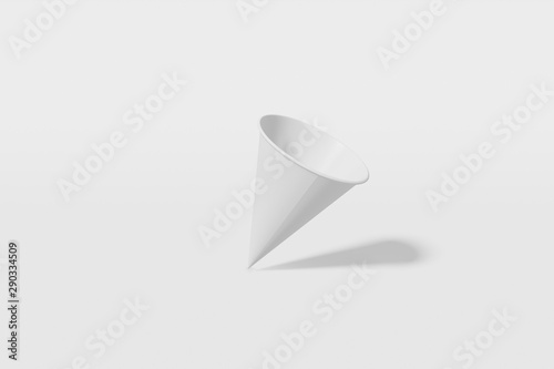 White paper mockup cup cone shaped on a white background. 3D rendering