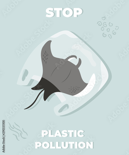Stop ocean polluting poster with fish ray