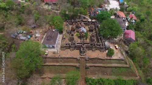 Aerial top down view of the Phnom Chisor Temple in Phnom Penh, Cambodia. Architecture attraction Monument. photo