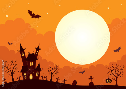 Halloween background with castle and full moon
