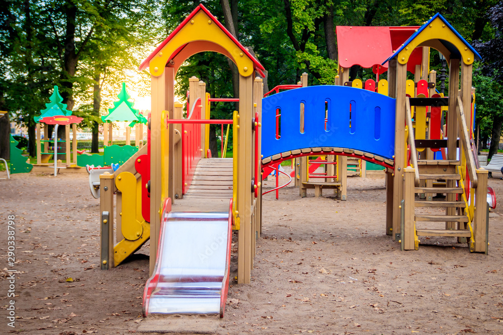 City playground. Children's entertainment. Slides and swings. City playground. Children's entertainment. Slides and swings.
