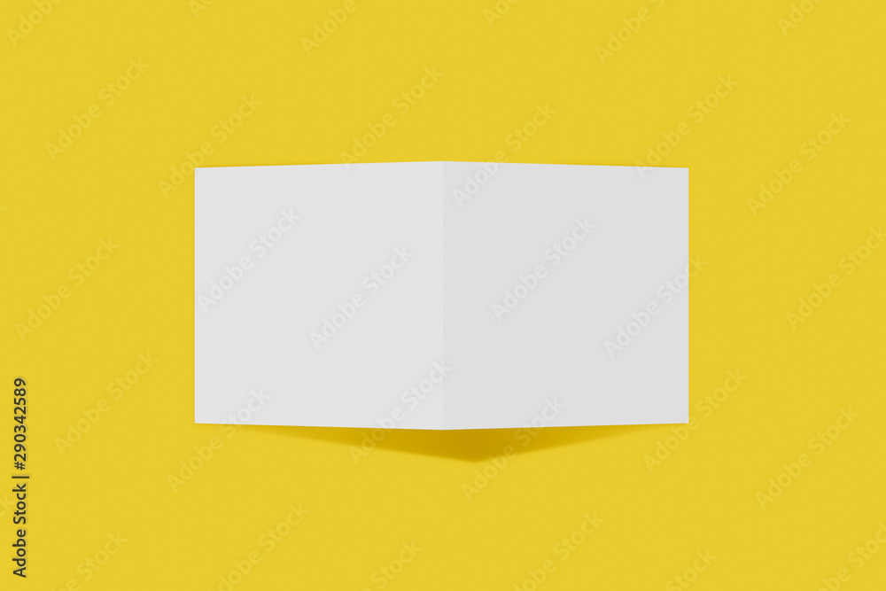 Mockup square booklet, brochure, invitation isolated on a yellow background with hard cover and realistic shadow. 3D rendering. Mockup square booklet, brochure, invitation isolated on a yellow background with hard cover and realistic shadow. 3D rendering.