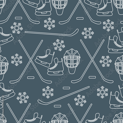 Sport seamless pattern. Hockey equipment.