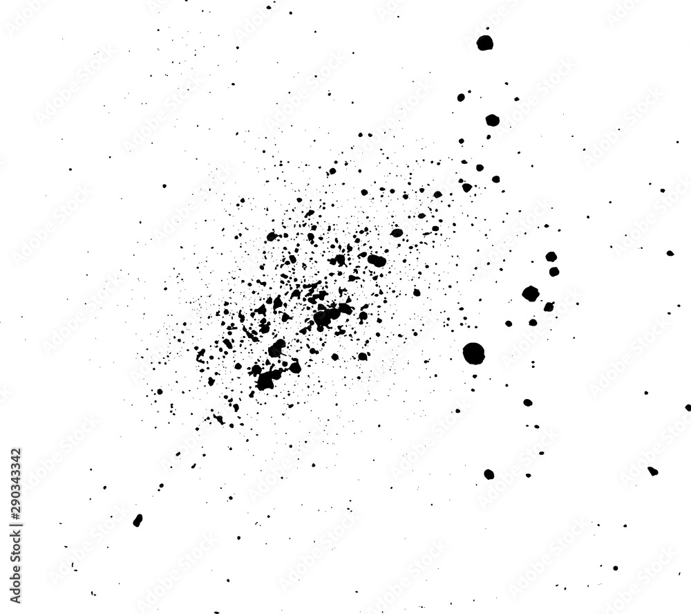 Black paint, ink splash, brushes ink droplets, blots. Black ink splatter background, isolated on white. Vector illustration
