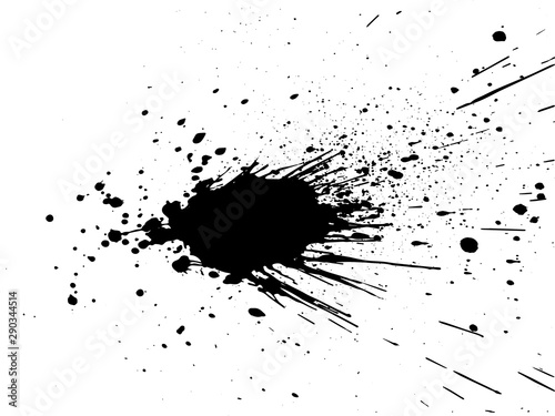 Black paint, ink splash, brushes ink droplets, blots. Black ink splatter background, isolated on white. Vector illustration photo