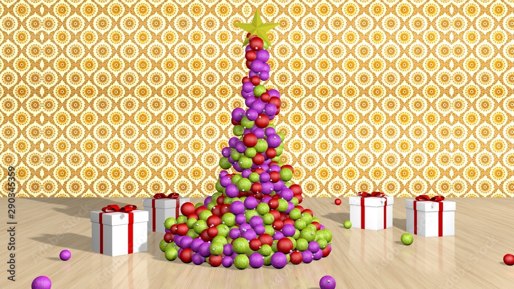 Beautiful animated christmas tree. 3D rendering. Stock Illustration