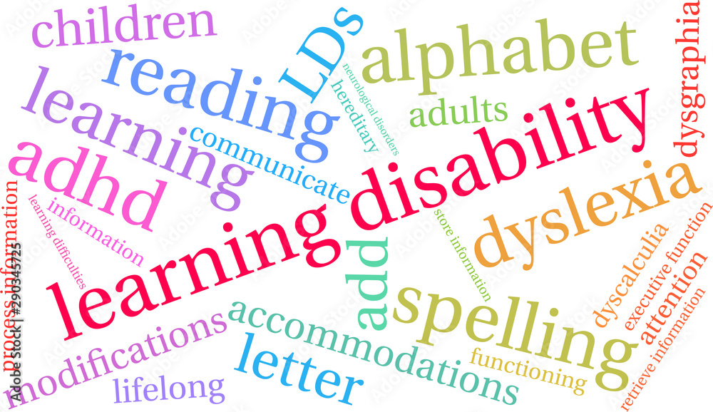 Learning Disability Word Cloud on a white background. Learning Disability Word Cloud on a white background.