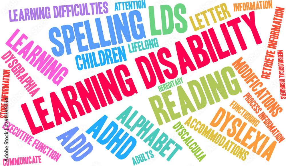Learning Disability Word Cloud on a white background. Learning Disability Word Cloud on a white background.