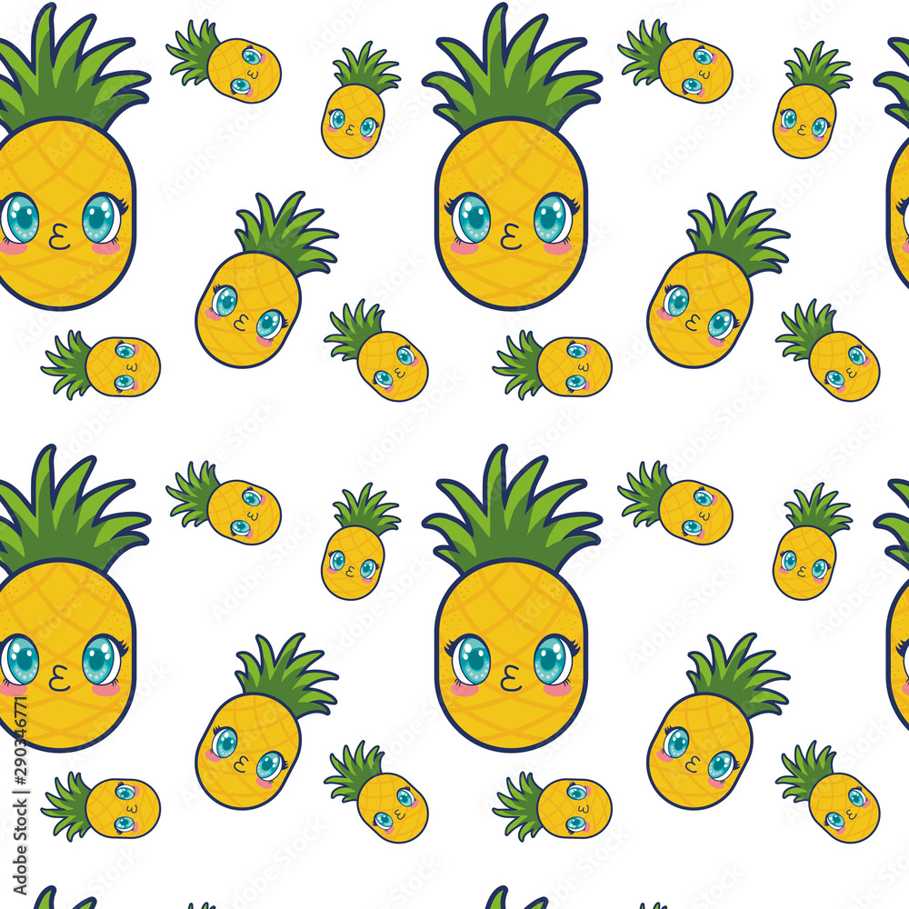 Fototapeta premium cute pineapple fruit kawaii pattern