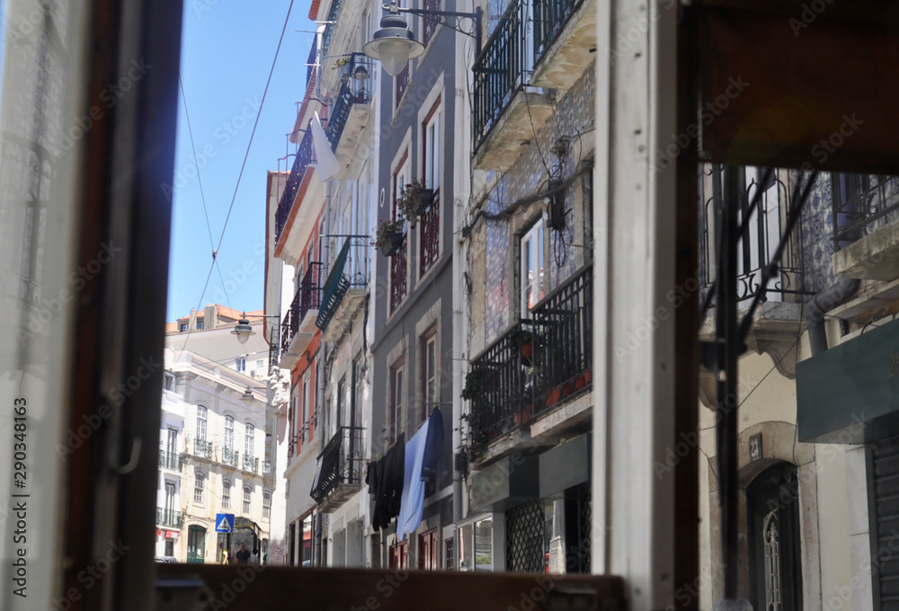 Narrow streets in Lisbon. Downtown Lisbon. Portugal