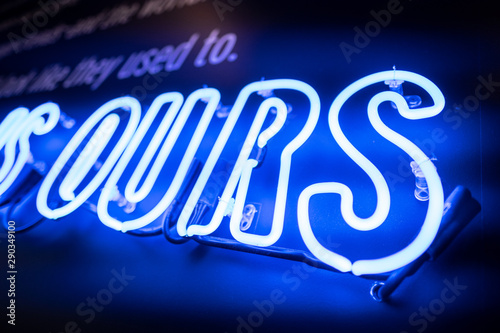 ours worrds neon design glass shinw glow letter concepto sign road signal night special blue cast particule fx visual idea creative art photo