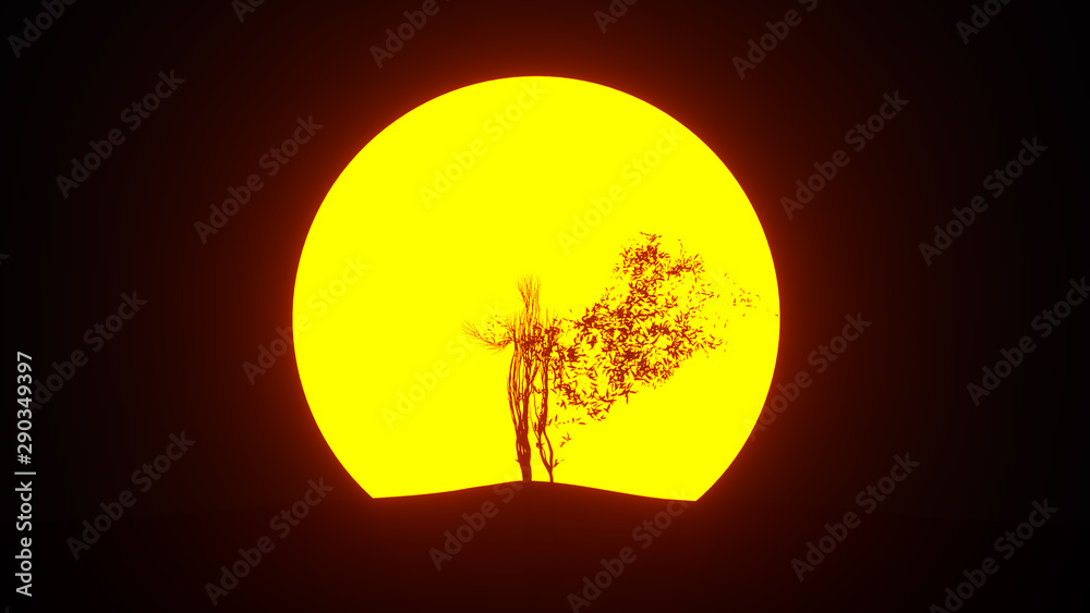 Silhouette of growing tree in a shape of Human. Eco Concept. 3D rendering.