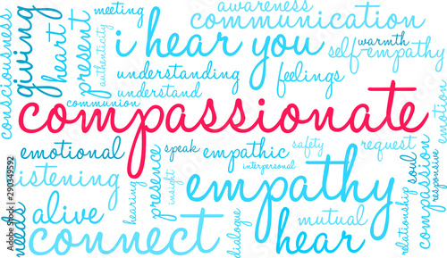 Compassionate Word Cloud on a white background. 