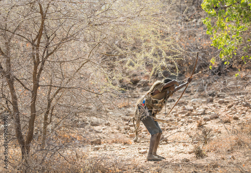 hadzabe man hunting with his bow and arrows photo