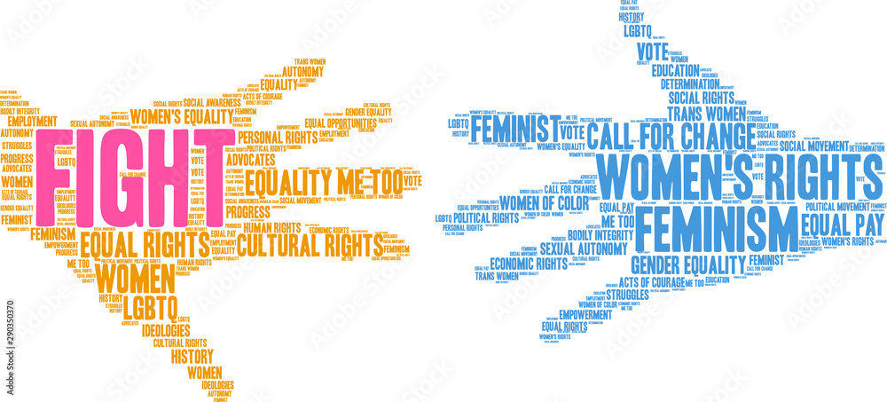 Fight Women's Rights Word Cloud on a white background. 