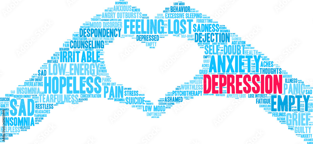 Depression Word Cloud on a white background. Depression Word Cloud on a white background.