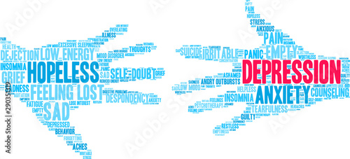 Depression Word Cloud on a white background. 