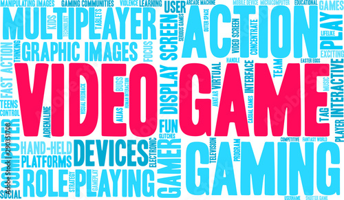 Video Game Word Cloud on a white background. 