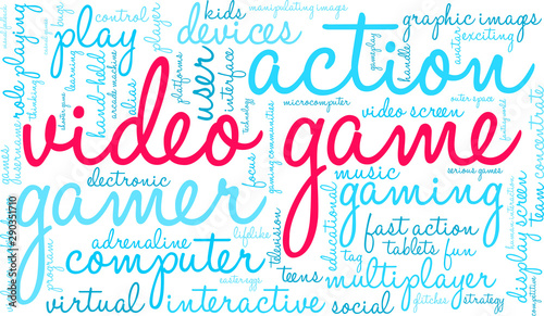 Video Game Word Cloud on a white background. 