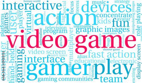 Video Game Word Cloud on a white background. 