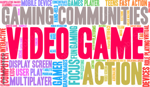 Video Game Word Cloud on a white background. 