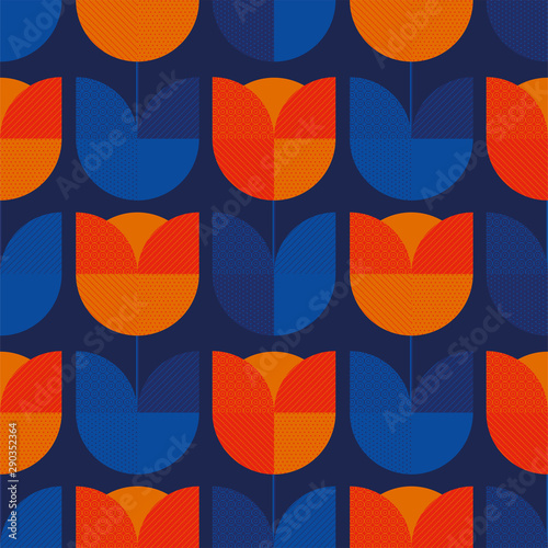 Holland blue and orange tulip flower tile pattern #290352364