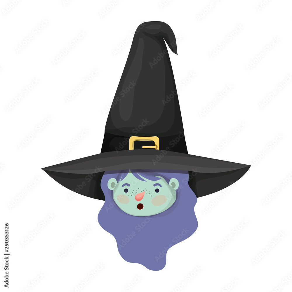 cute little girl head with witch costume