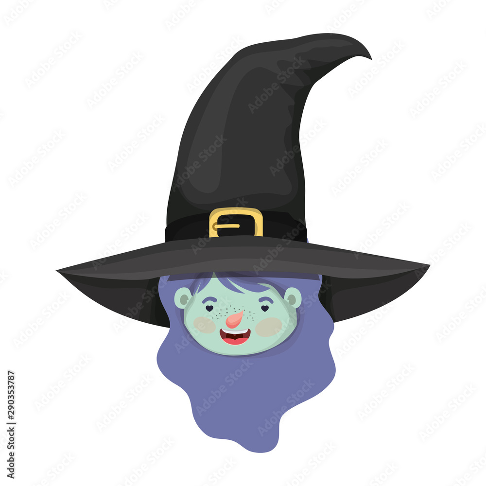 cute little girl head with witch costume