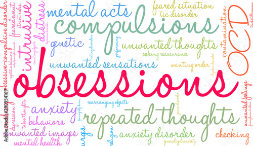 Obsessions Word Cloud on a white background. 