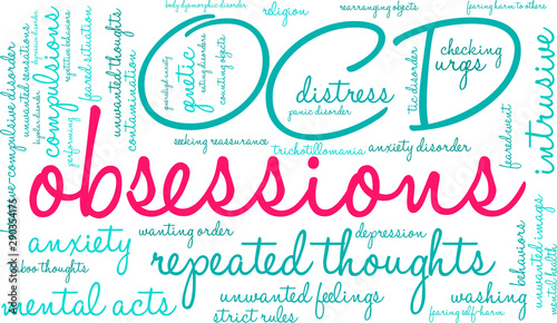 Obsessions in OCD Word Cloud on a white background. 