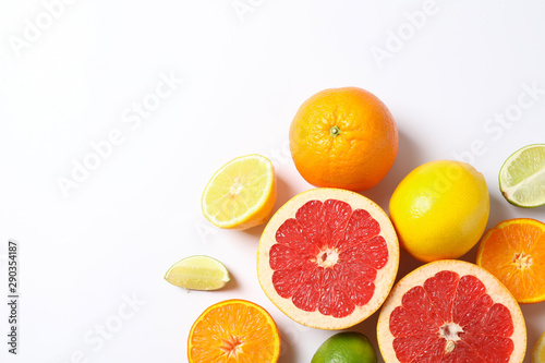 Composition with vegetables and fruits on white background  space for text