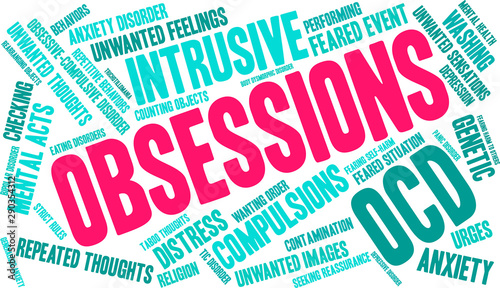 Obsessions with OCD Word Cloud on a white background. 