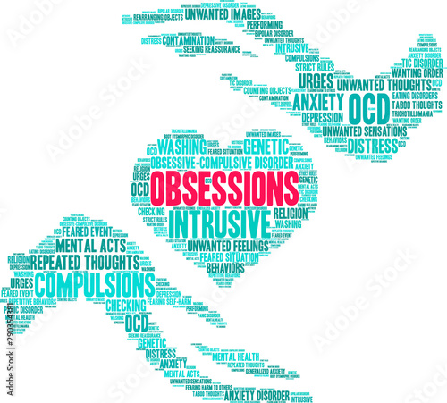 Obsessions Word Cloud on a white background. 