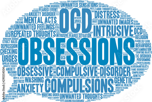 Obsessions with OCD Word Cloud on a white background. 