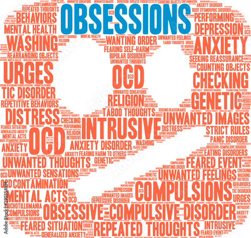 Obsessions Word Cloud on a white background. 