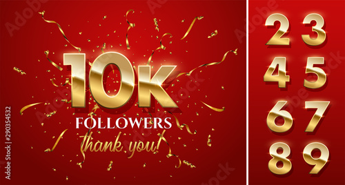 10k followers celebration vector banner with text and numbers set