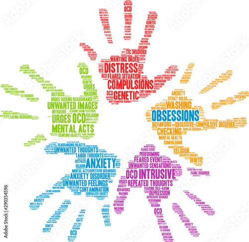 Obsessions in OCD Word Cloud on a white background. 