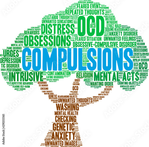 Compulsions with OCD Word Cloud on a white background. 