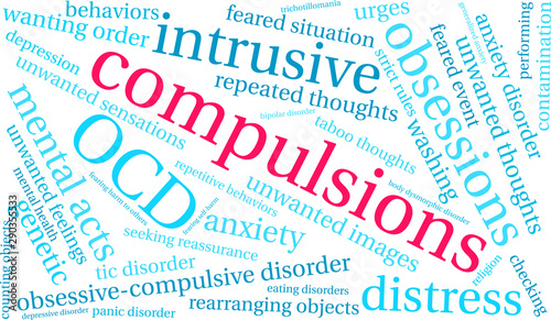 Compulsions with OCD Word Cloud on a white background. 