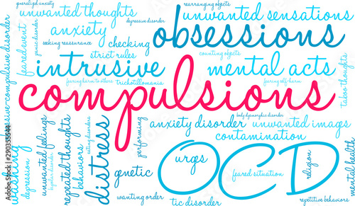 Compulsions with OCD Word Cloud on a white background.