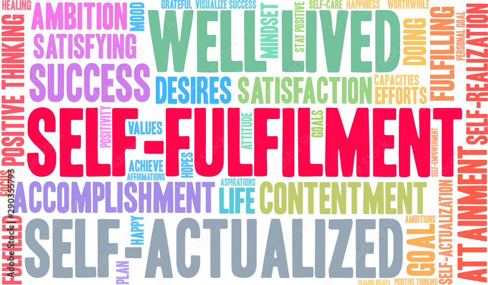 Self-Fulfilment Word Cloud on a white background. Self-Fulfilment Word Cloud on a white background.